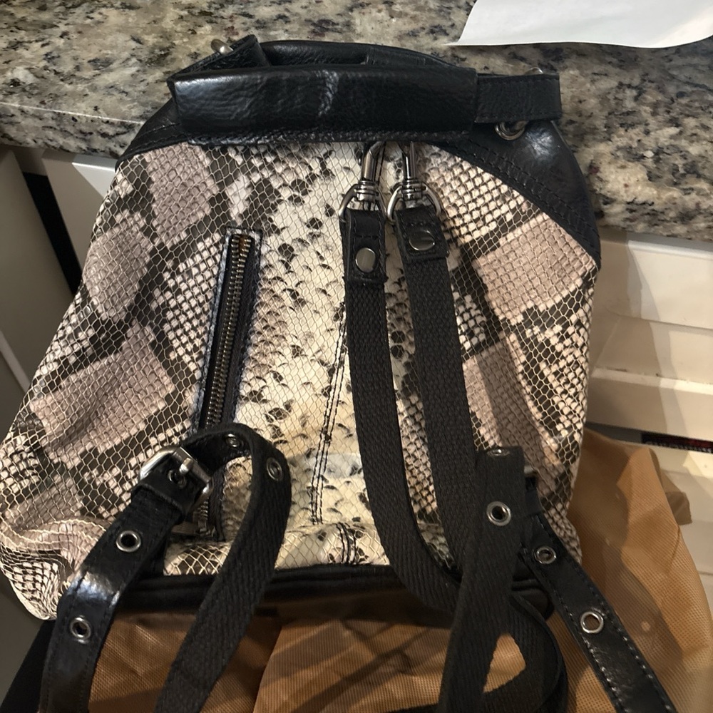 Patricia Nash Python Print Backpack with Black Tr… - image 2